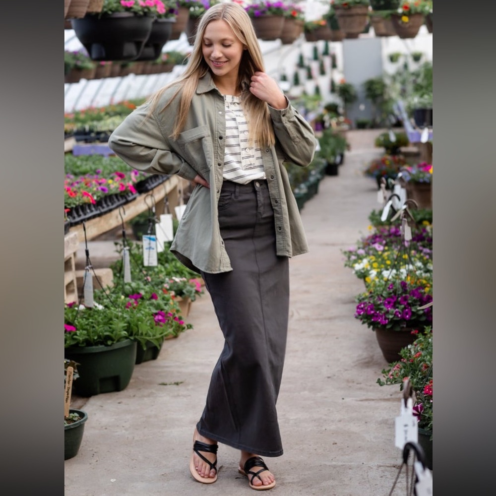 Stella Smokey Charcoal Long Denim Maxi Skirt